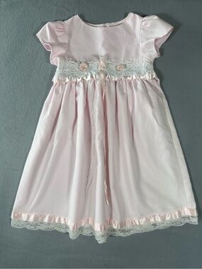 Size 4 Rare Editions Pink Lace Party Dress Satin Ribbon Easter Flower Girl